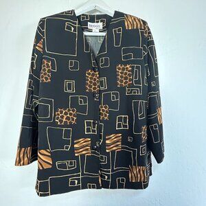 Briggs New York Petite Medium Womens Button Up Blazer Geometric & Animal Print